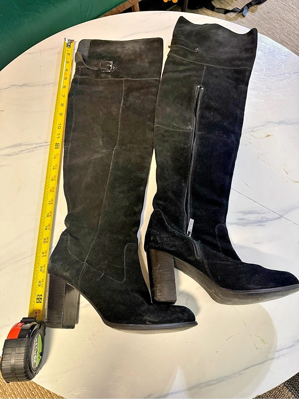 Black Over-the-Knee Thigh High Suede Leather Heeled Boots
